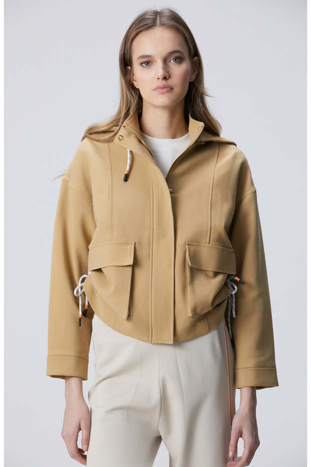 N-Tech Bej Yan Dikiş İp Detaylı Mont - 1