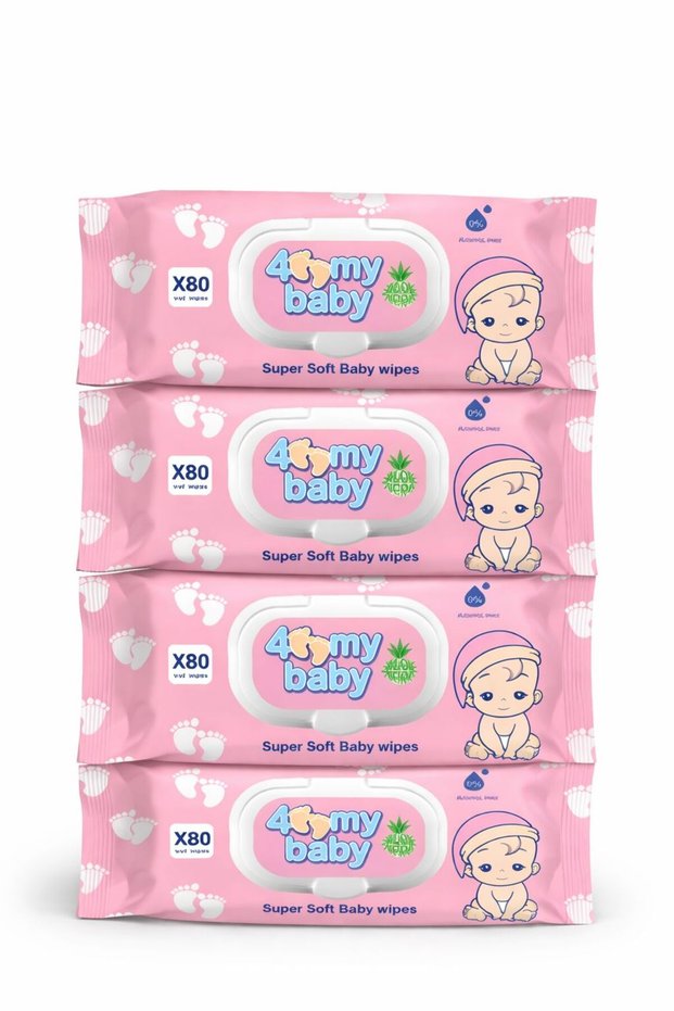 Super Soft Wet Wipes 320 Pcs (4x80 Packs) - Pink Aloe Vera Alcohol Free