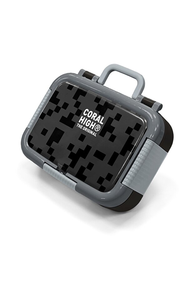 Kids Black Block Patterned Stainless Steel Lunch Box 39201