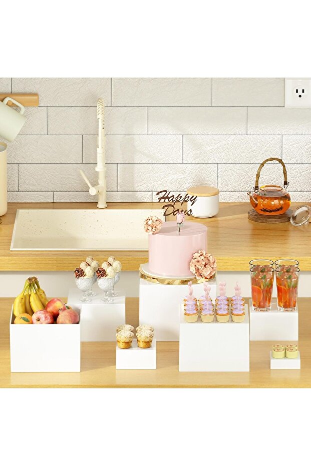 6pcs White Acrylic Boxes Table Display Stand as Buffet Risers and Stands