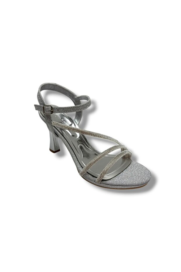 88-26 Glittery Stripe Band Stone Thin Heel Women's Sandals