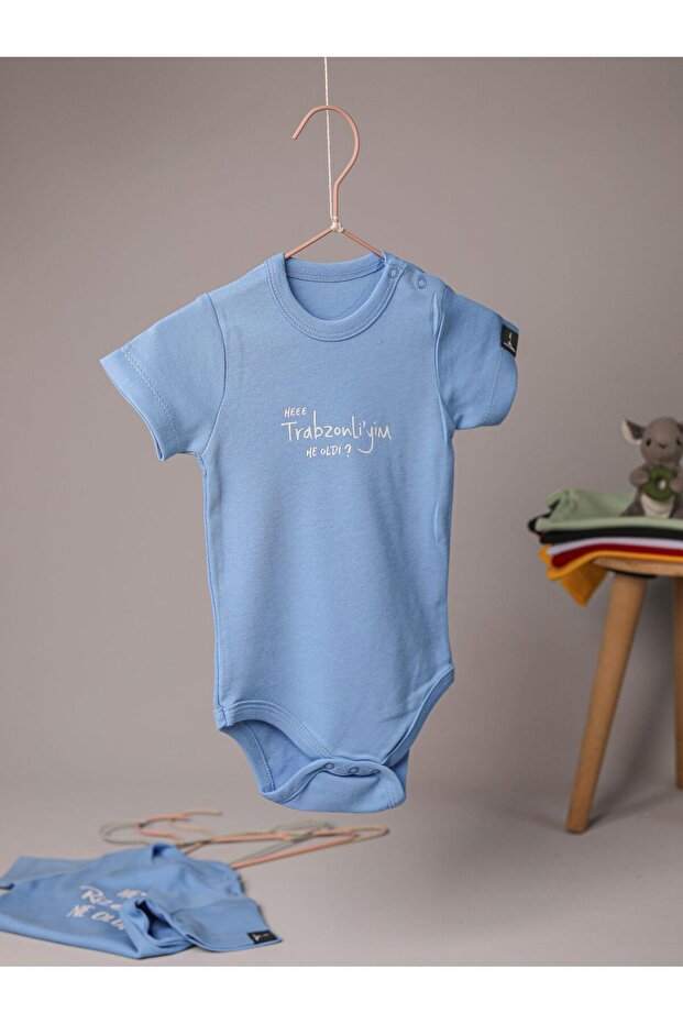Ice Blue Printed 3-6 Months Baby Bodysuit – Zıbın “I'M from Trabzon, What Happened?” (1 Piece)