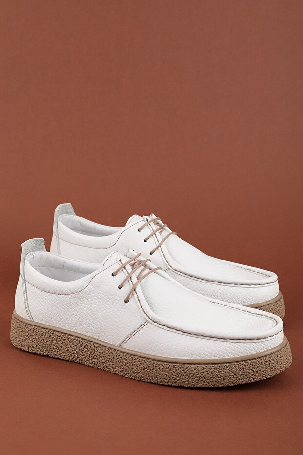 Men's Genuine Leather Casual Derby Shoes (Moc-Toe) Cz.102 White