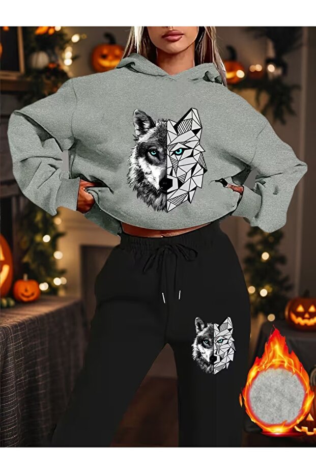Women's Printed Sweatshirt - Sweatpants 2-Piece Set Oversized Fit 3 Yarns 71