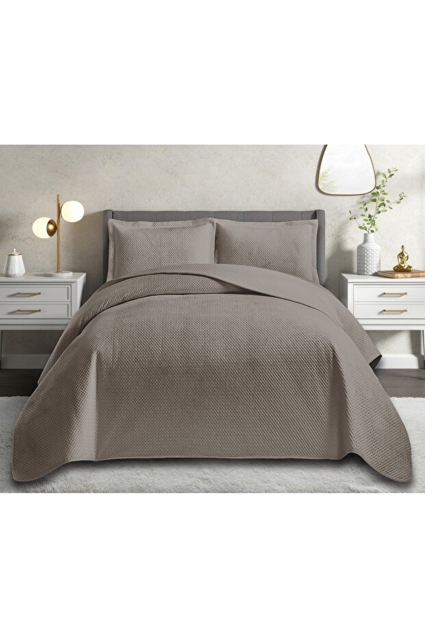 New Generation Nubuck Summer-Winter Luxury Bedspread, Pollen Bedspread, Double Size, Anchor, Mink