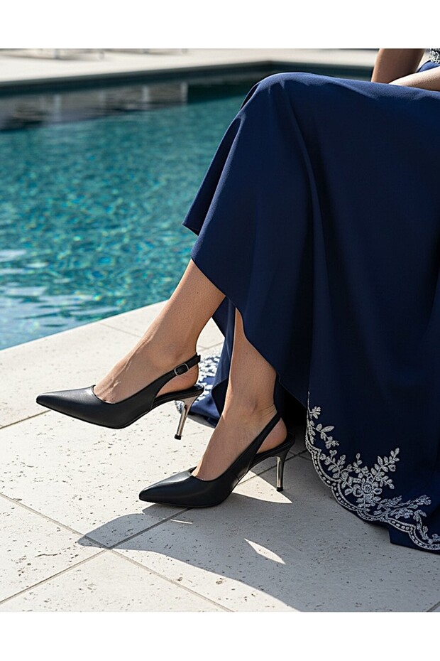 Non-Slip Sole 6cm Thin Heels Matte Shiny Closed Front Open Back Women's Evening Dress Shoes