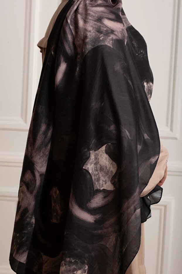Bulut Flora Patterned Soft Shawl - Black - 6