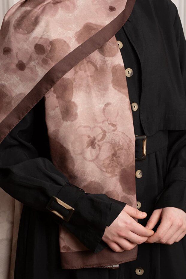 Fall Serenade Patterned Soft Shawl - Brown - 4