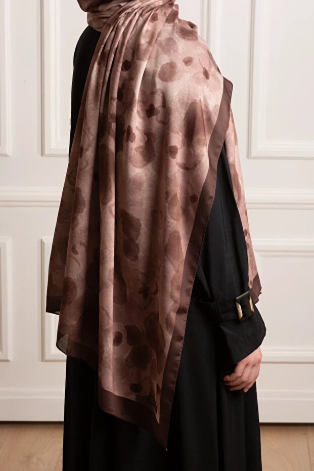 Fall Serenade Patterned Soft Shawl - Brown - 8