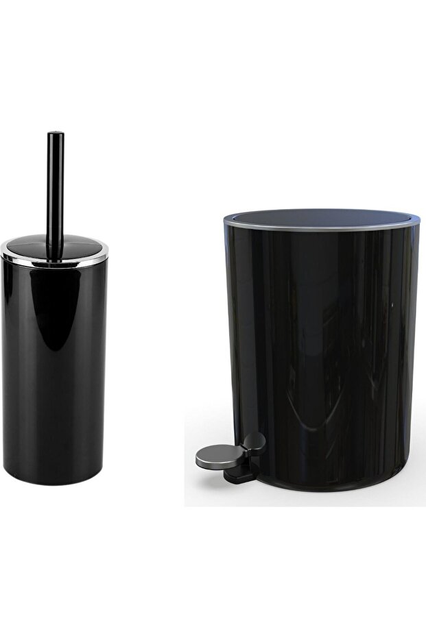 Primanova Lenox Pedal Trash Can Wc Brush Black Set of 2