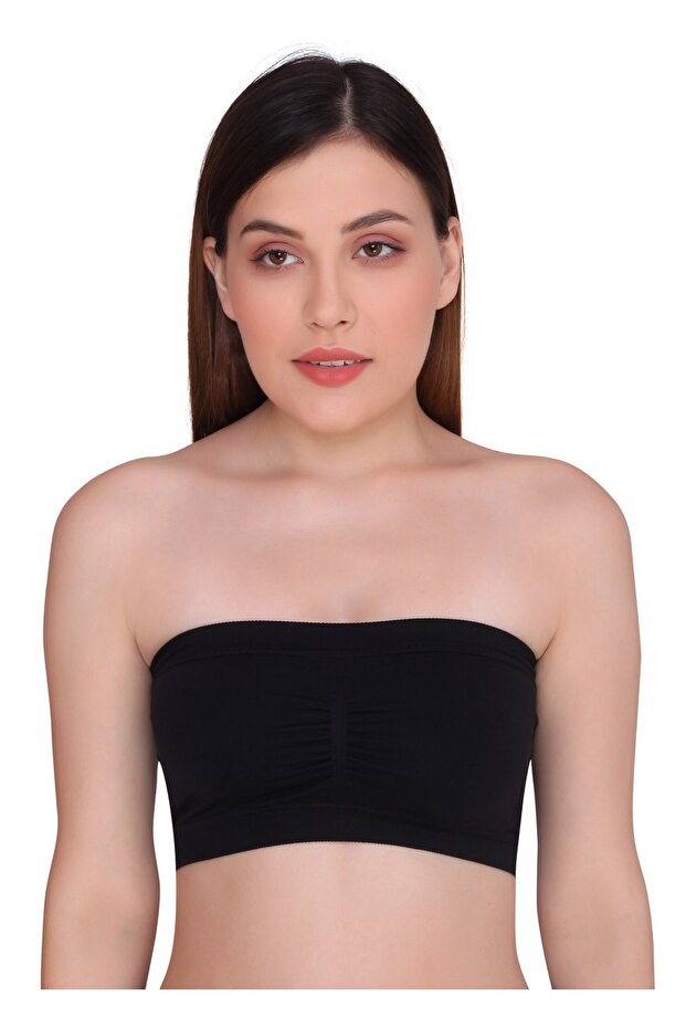 Women's Strapless Seamless Padded Bandeau Tube Top Bra, Removable Pads, Size S to 2XL