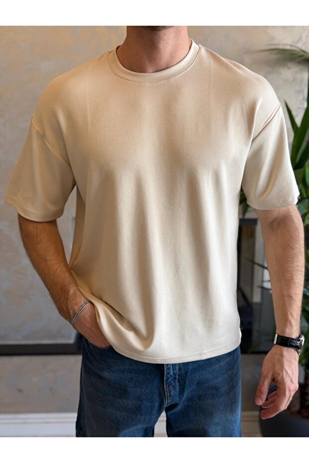 Men's Premium Crew Neck Tshirt Beige Eca060