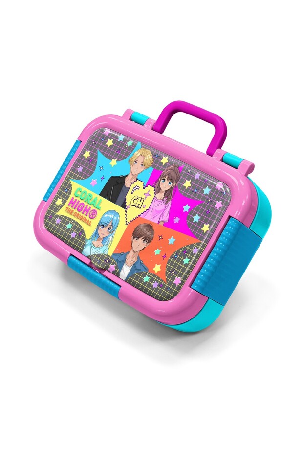Kids Gray Blue Pink Anime Patterned Stainless Steel Lunch Box 39249