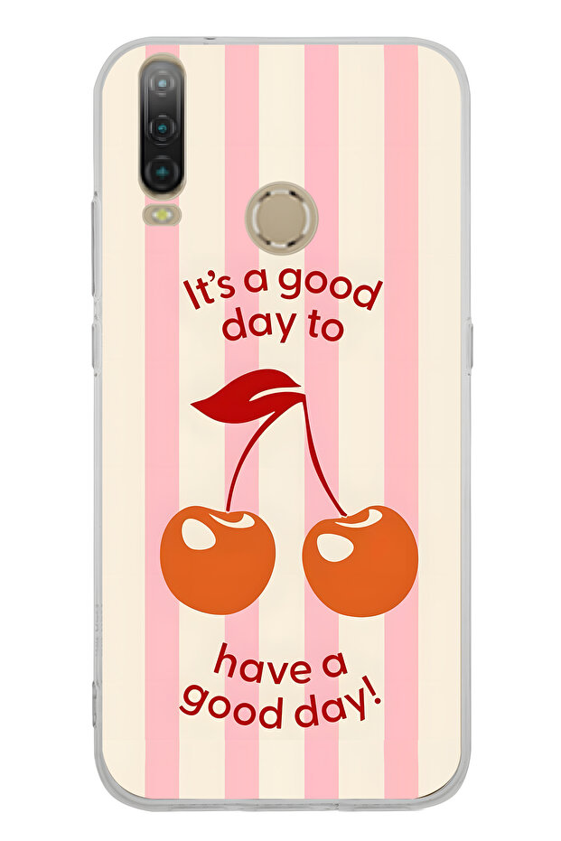 General Mobile Gm 10 Compatible Cherry Patterned Transparent Phone Case - 1