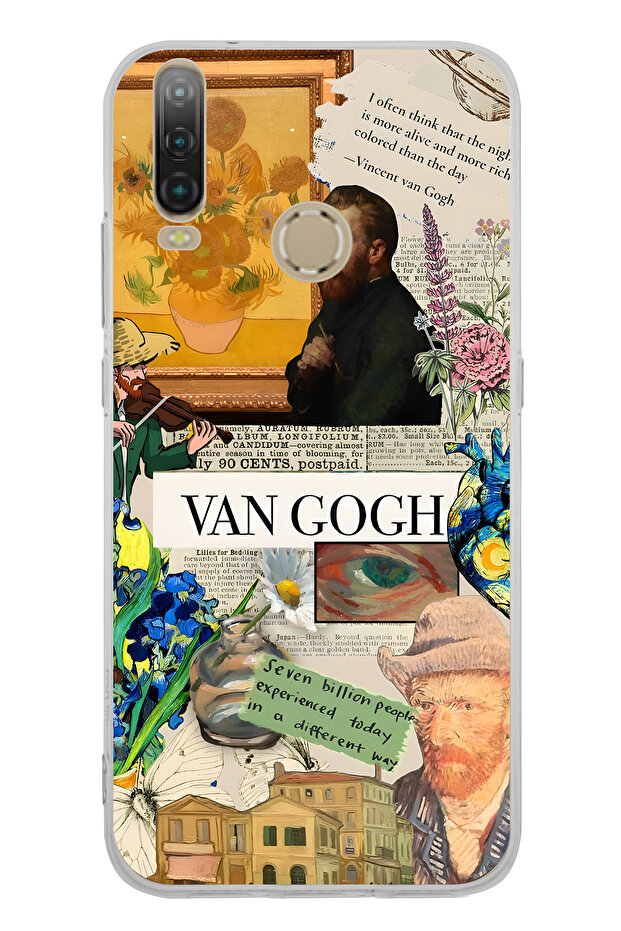 حافظة هاتف شفافة بنمط فان جوخ كولاج متوافقة مع جهاز جنرال موبايل GM 10 - 1