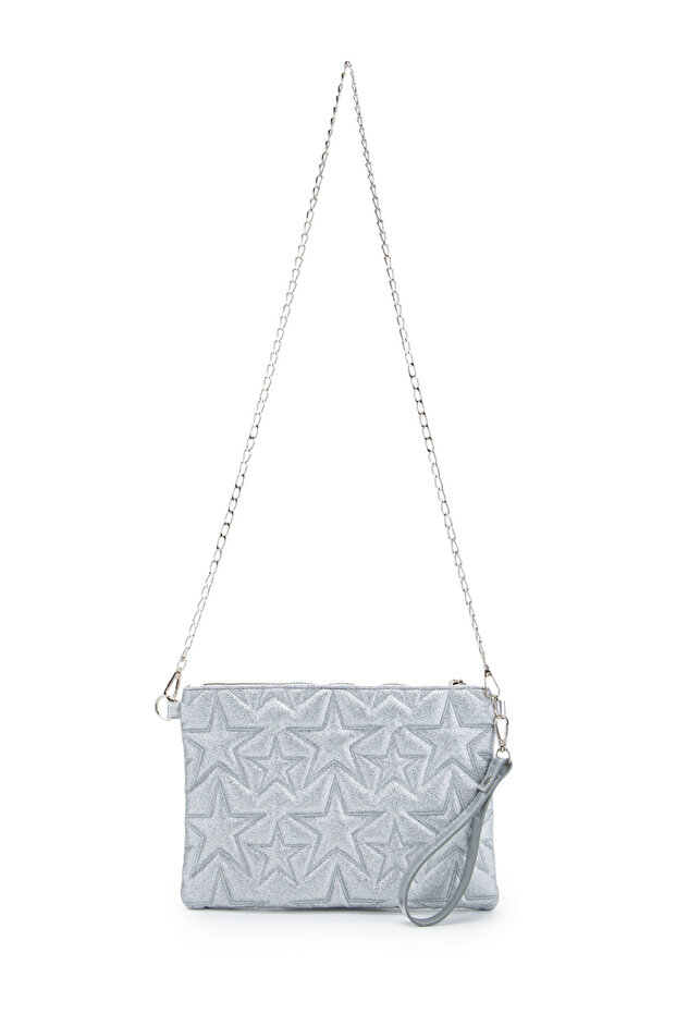 Star Stitched Clutch Star Women's Bag Silvery Silver