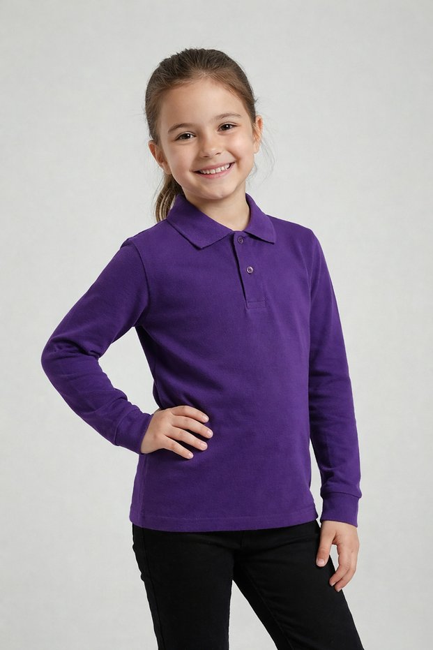 Children's Polo Neck Long Sleeve Purple T-Shirt School
