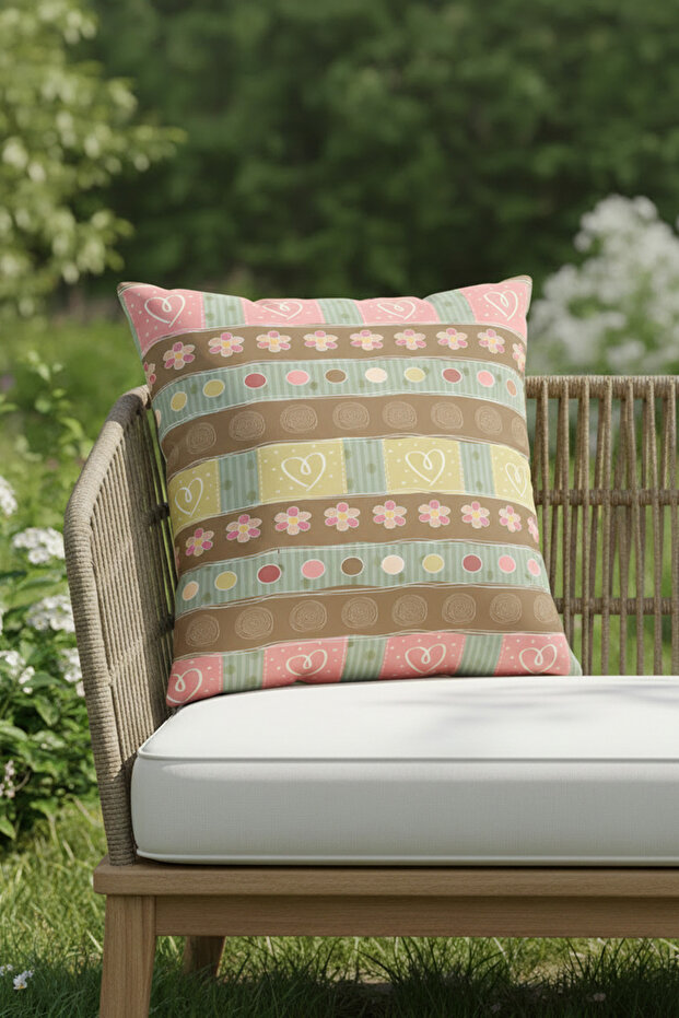 Floral Stripes Pattern Throw Pillow Cover Waterproof Erasable Digital Printed Garden Decoration