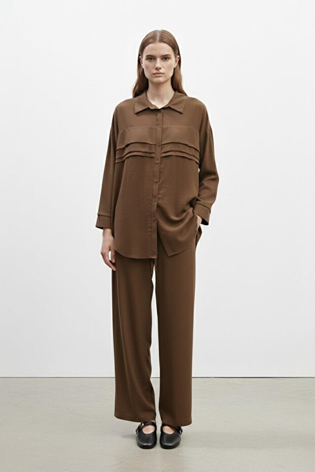 Women's Pleated Detailed Fit Suit Brown 14423