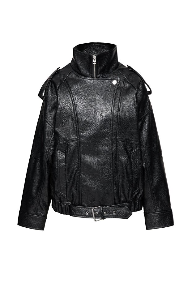 Hacimli suni deri ceket - 4