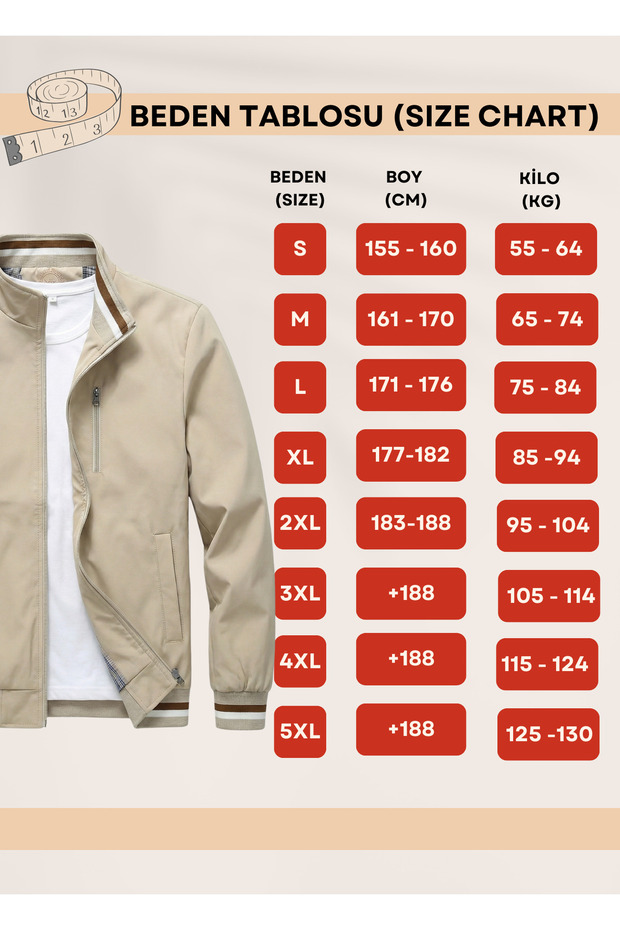 Classic Transitional Zip-Up Men's Jacket & Coat Cream - 3