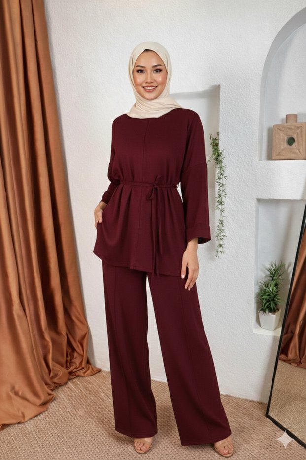 Oy$Ho Fabric Sleeved, Folded Waist, Tie-Up Tunic Set