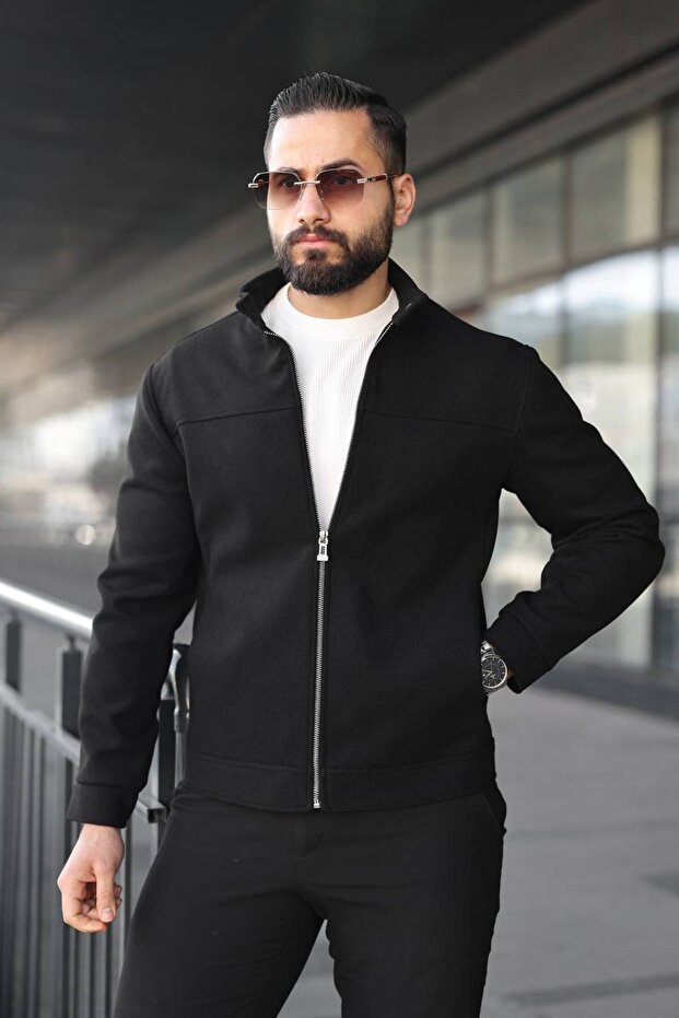 Basic Yakası Çıtçıtlı Kaşe Ceket - 3