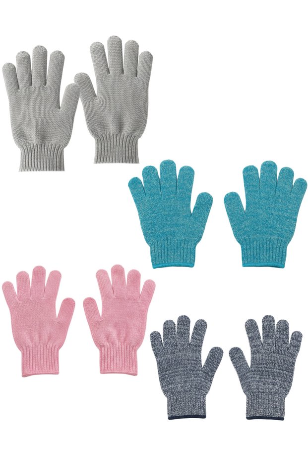 4 Pairs of Bath Scrub Exfoliating Gloves – Body Scrub Shower Gloves (Gray-Turquoise-Pink-Navy Blue)
