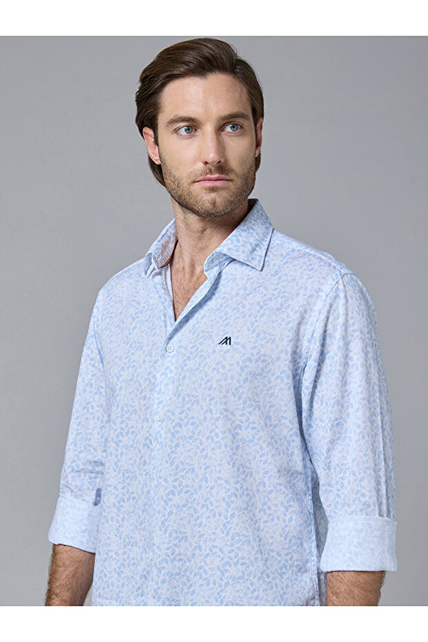 The Blue Geometry Cotton Shirt with Delicate Pattern Comfort Fit