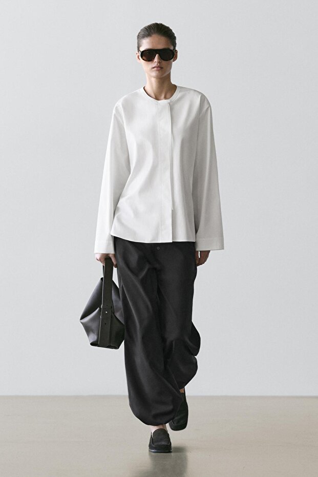 Dökümlü poplin gömlek - 1