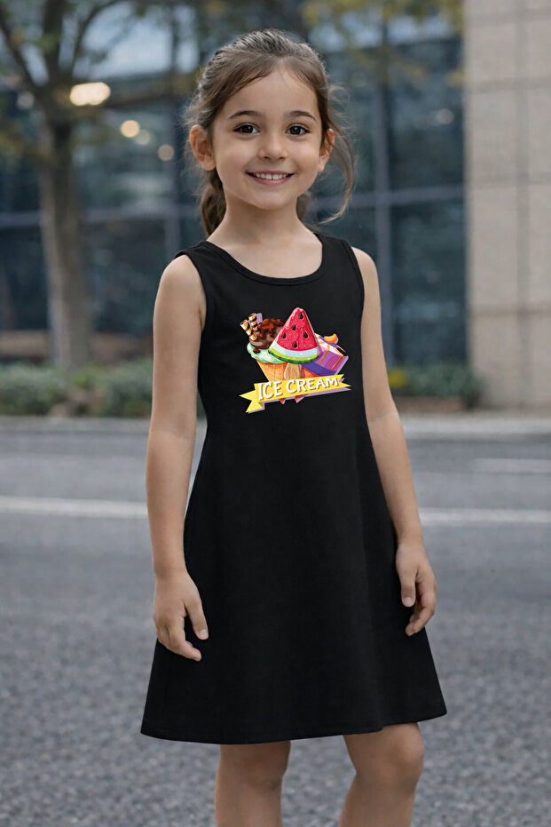Ice Cream Printed Girls' Summer Dress