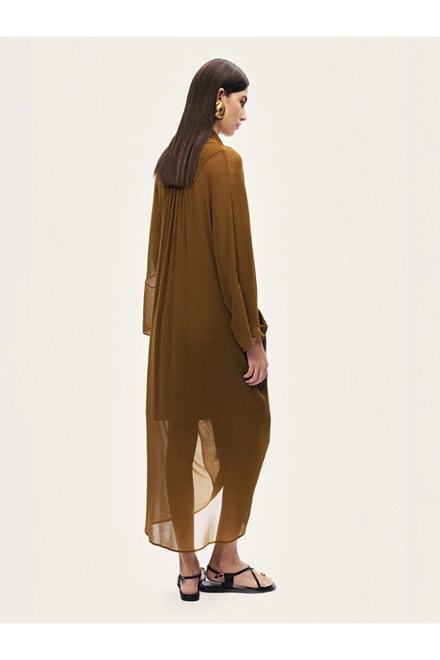 DRAPE DETAYLI MİDİ ELBİSE - 2