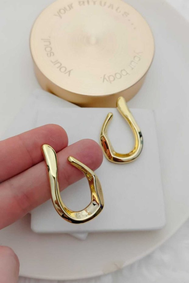 Wavy Çengel Gold Women's Earrings Ultra Light (4.5cm)