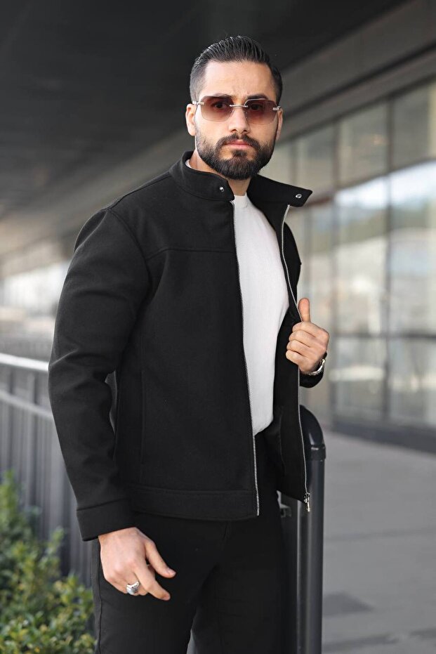 Basic Yakası Çıtçıtlı Kaşe Ceket - 2