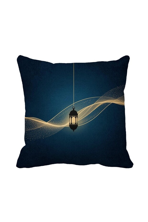 Ramadan Throw Pillow Cover 43 X 43 cm Double Sided Printed - Decorative Pillowcase with Gold Lantern Detail