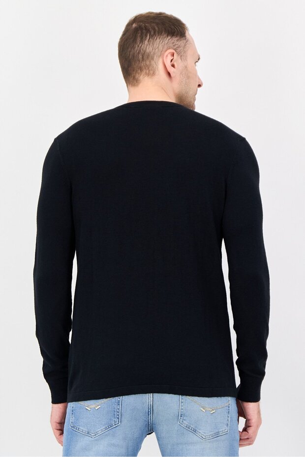 Men Crew Neck Knitted Long Sleeve Sweater, Black - 4