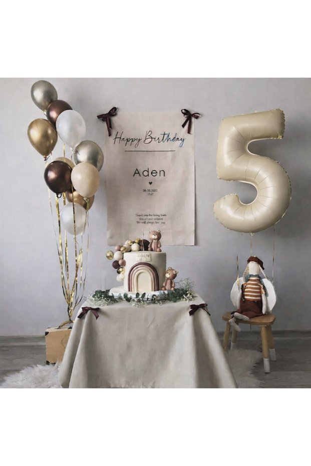 Beige Cream Brown Silver Gold Balloon Set with Number Foil Balloons 11 Pieces