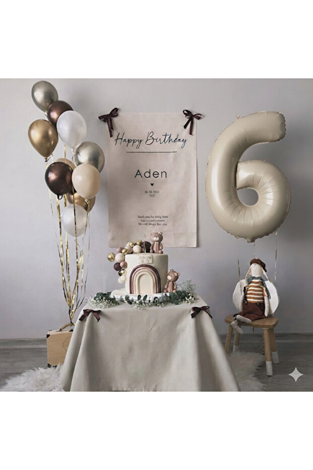 Beige Cream Brown Silver Gold Balloon Set with Number Foil Balloons 11 Pieces