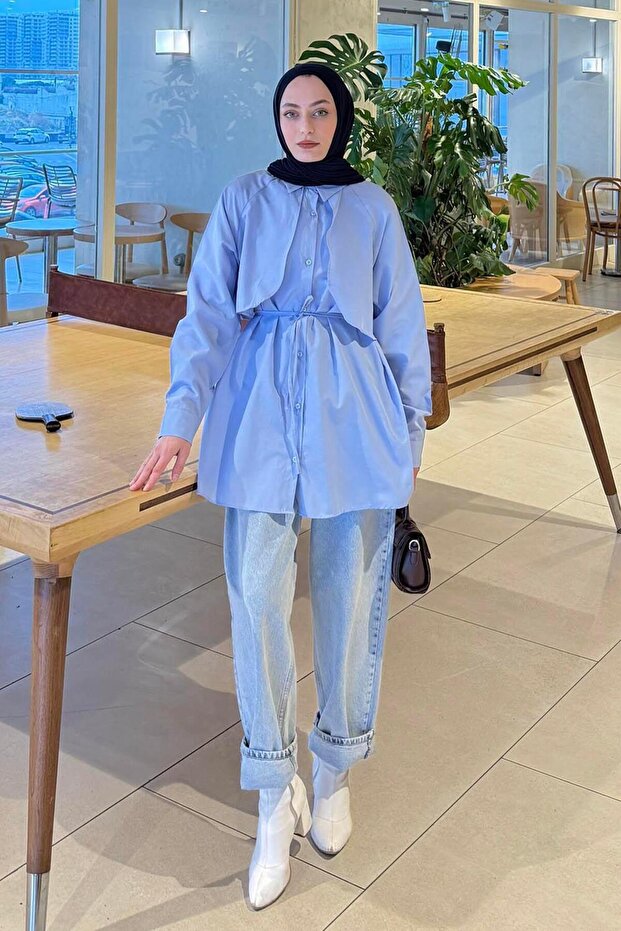 Cape Detailed Shirt Baby Blue