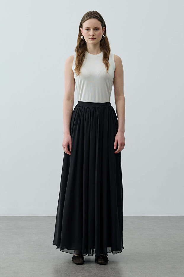 Gathered Draped Maxi Skirt Black