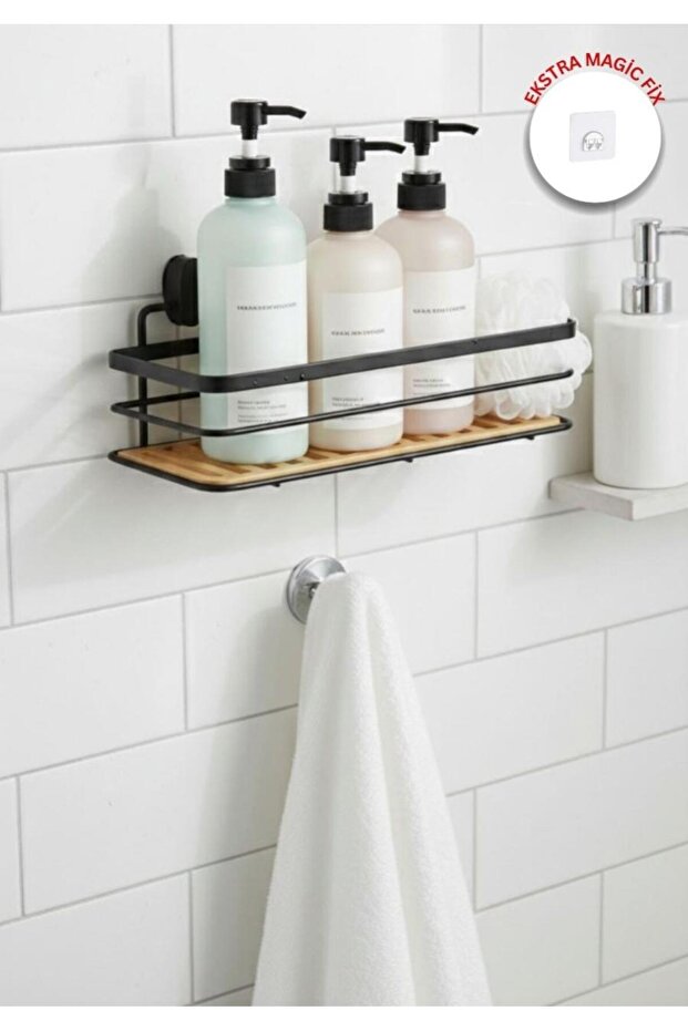 Eko Magic Yapıştır&Vidala Due Single Layer Rectangular Maxi Shampoo Dispenser with Rack 13 X 30 cm