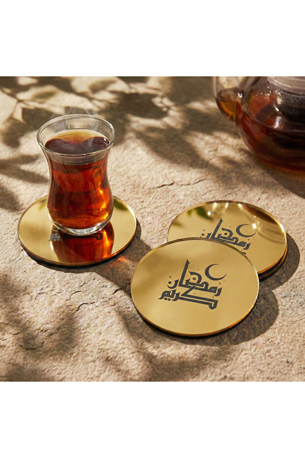 Set of 6 Ramadan Kerim Fatimi Kufi Calligraphy Islamic Acrylic Coasters - Modern Islamic Tableware Decoration
