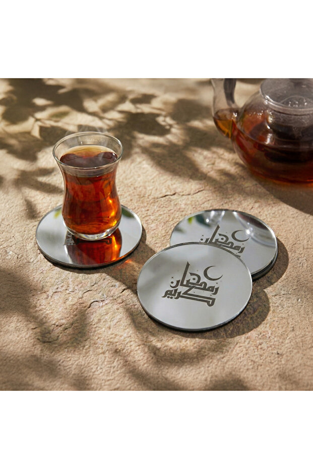 Set of 6 Ramadan Kerim Fatimi Kufi Calligraphy Islamic Acrylic Coasters - Modern Islamic Tableware Decoration