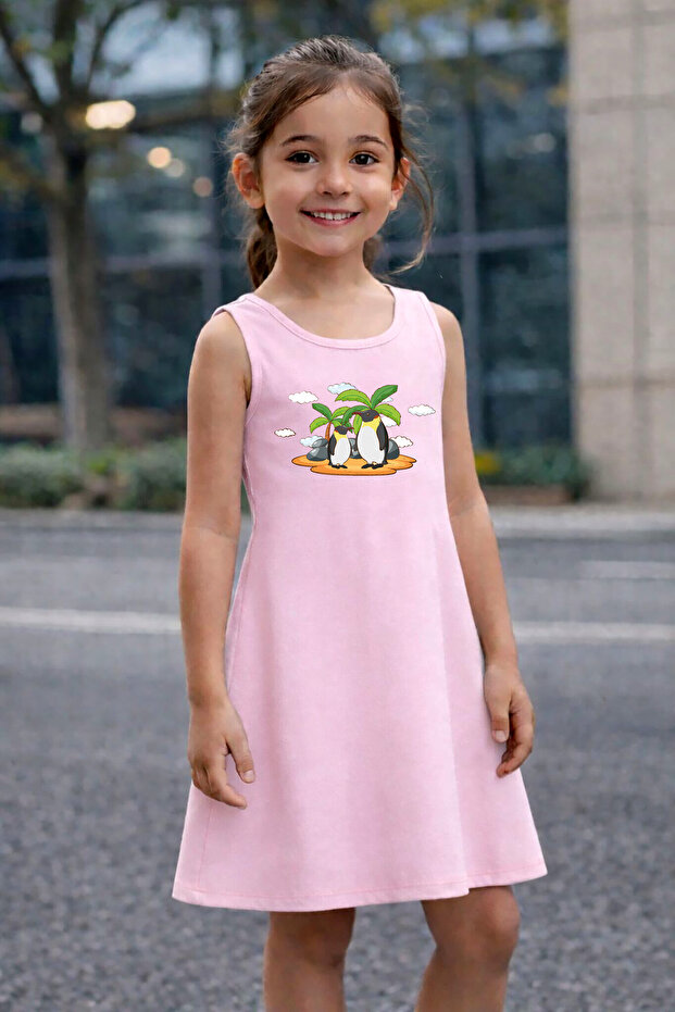 Penguen Printed Girls' Summer Dress