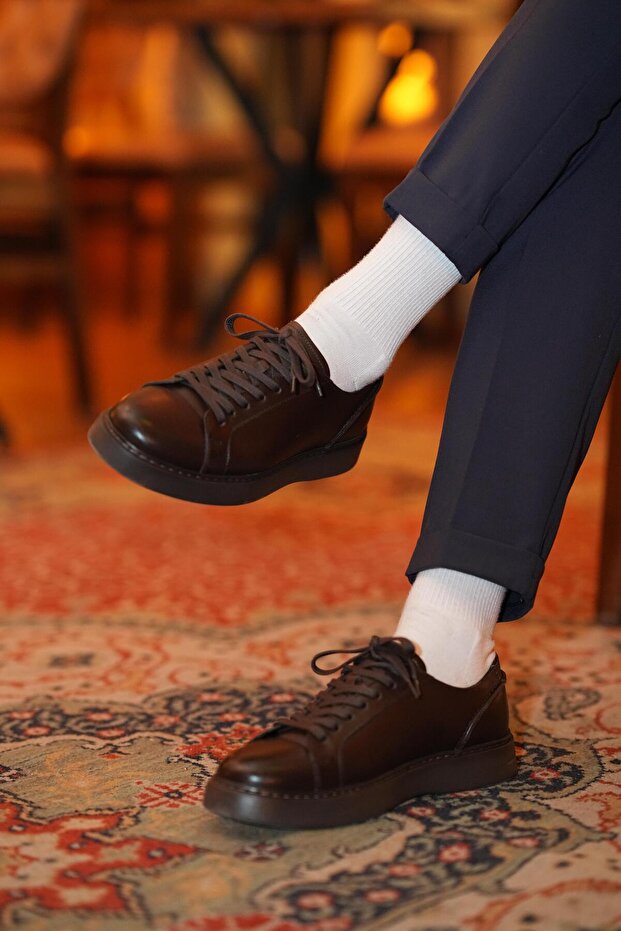 Laura Model Genuine Leather Handmade Brown Sneaker Shoes