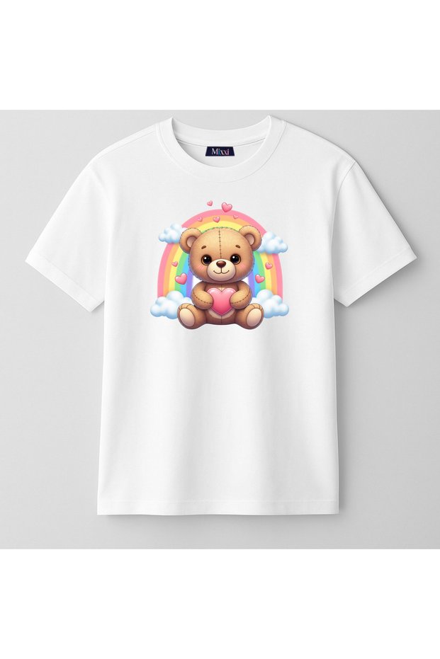 Cute Bear Rainbow Printed Short Sleeve Unisex Kids T-Shirt (4-13 Years)