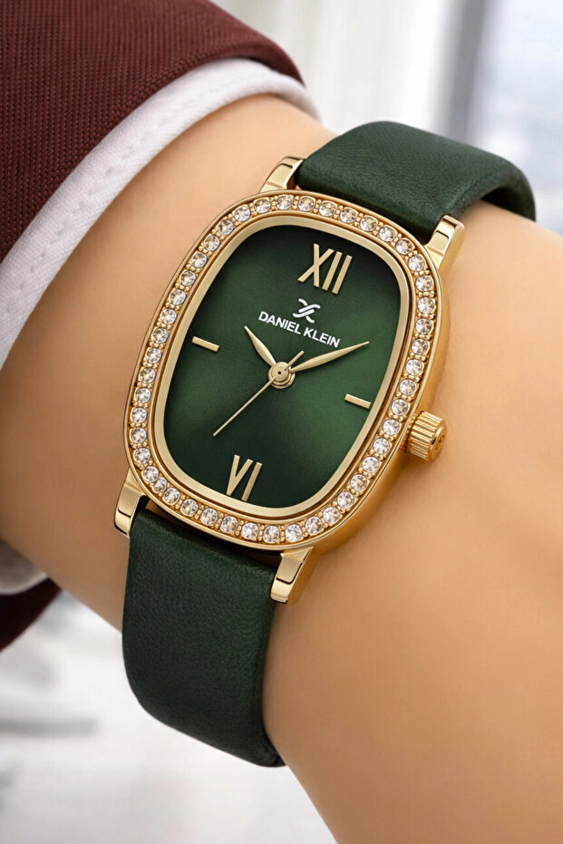 Leather Cord Steel Case Women Wrist Watch+Bracelet Gift Green Sddk112