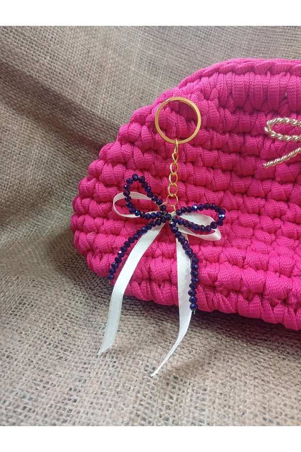 French Coquette Pearl Bow Keychain – Handmade Bag Accessory – Car Rearview Mirror Ornament –