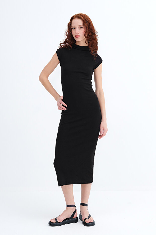 Dik Yaka Midi Elbise E191 - 5