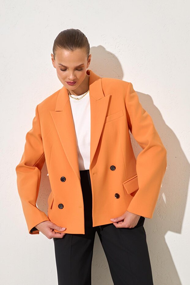 Peach Asymmetrical Closure Pocket Detailed Jacket
